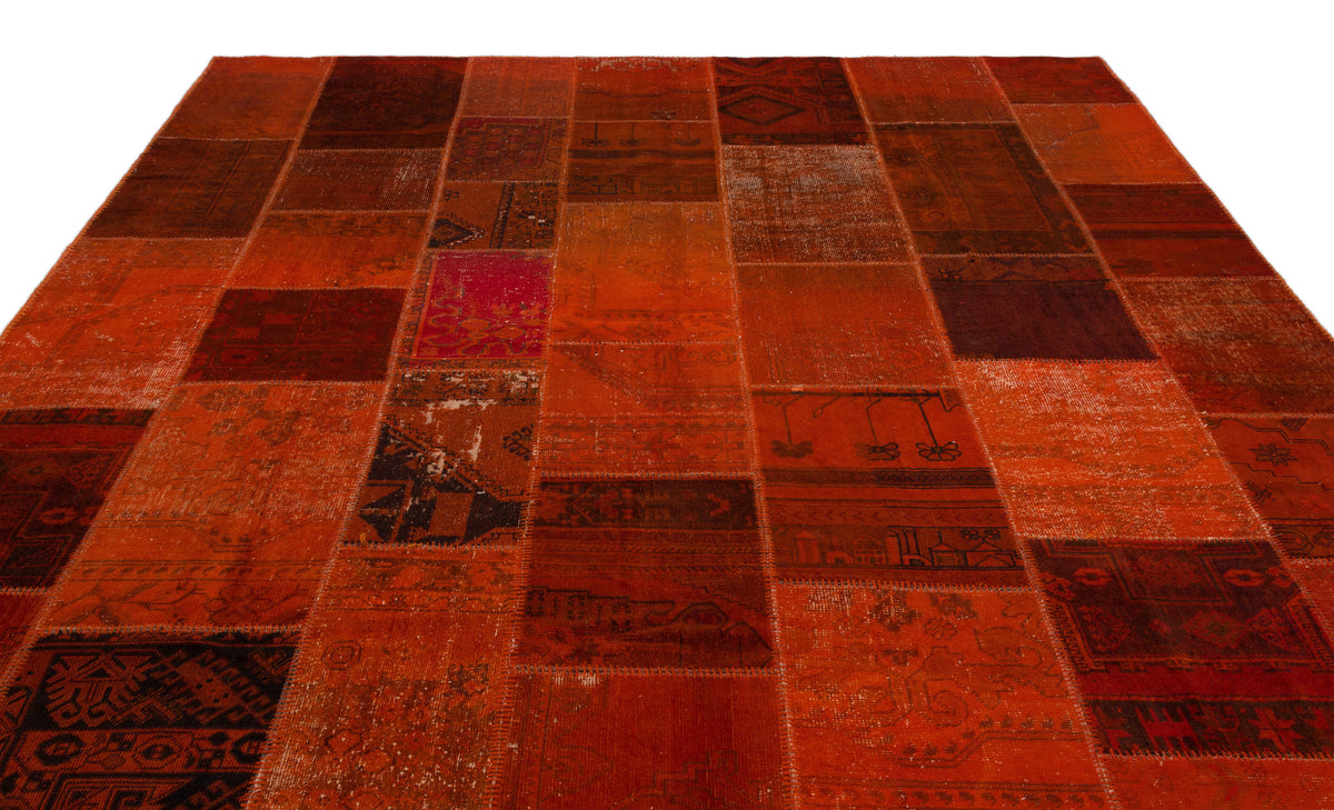 Orange Over Dyed Patchwork Unique Rug 8&#39;10&#39;&#39; x 11&#39;11&#39;&#39; ft 268 x 362 cm