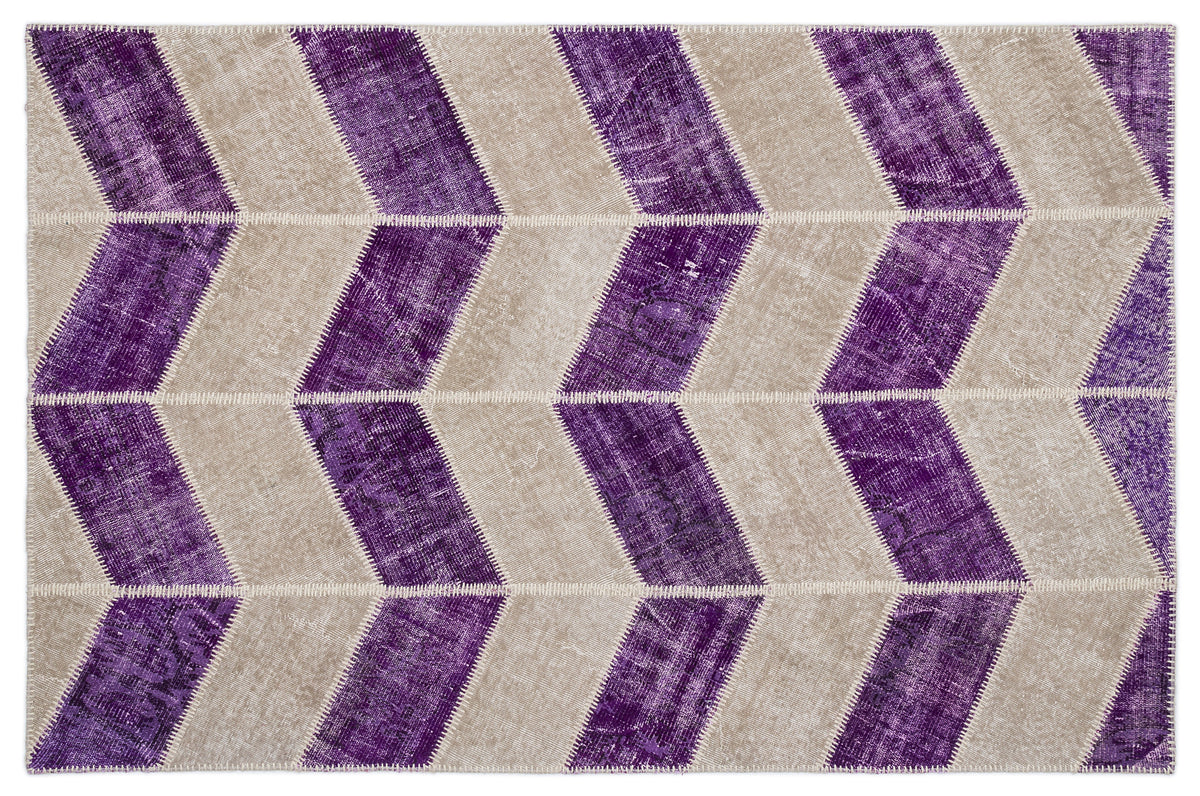 Purple Over Dyed Patchwork Unique Rug 5&#39;3&#39;&#39; x 7&#39;7&#39;&#39; ft 160 x 230 cm