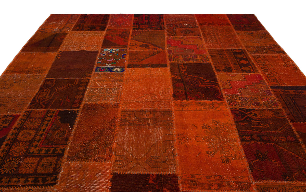 Orange Over Dyed Patchwork Unique Rug 8&#39;10&#39;&#39; x 11&#39;12&#39;&#39; ft 270 x 365 cm