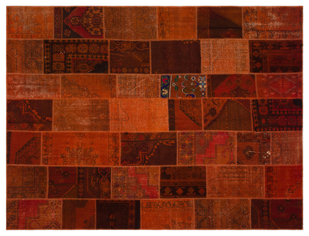 Orange Over Dyed Patchwork Unique Rug 8&#39;10&#39;&#39; x 11&#39;12&#39;&#39; ft 270 x 365 cm