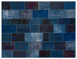Blue Over Dyed Patchwork Unique Rug 8'10'' x 11'11'' ft 270 x 364 cm