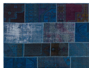 Blue Over Dyed Patchwork Unique Rug 8'10'' x 11'11'' ft 270 x 364 cm