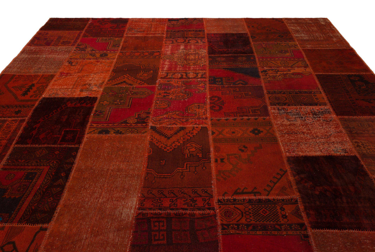 Red Over Dyed Patchwork Unique Rug 9&#39;9&#39;&#39; x 13&#39;10&#39;&#39; ft 298 x 422 cm