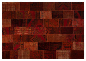 Red Over Dyed Patchwork Unique Rug 9'9'' x 13'10'' ft 298 x 422 cm