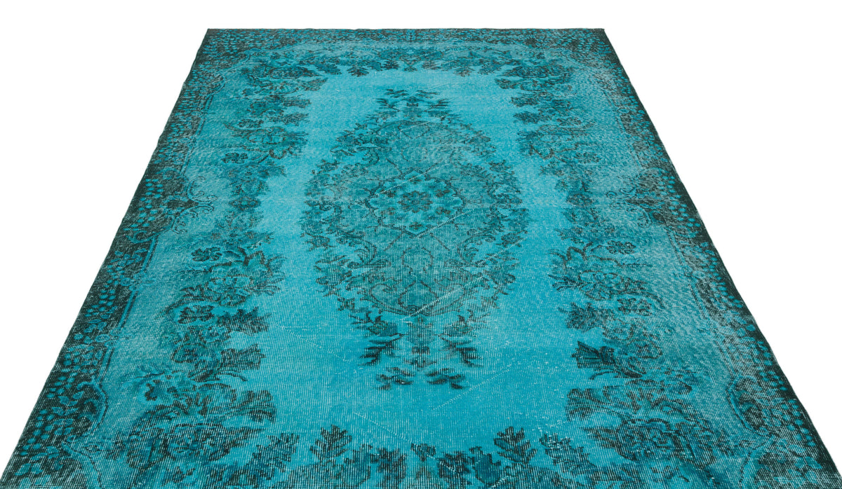 Turquoise  Over Dyed Vintage Rug 5&#39;7&#39;&#39; x 9&#39;6&#39;&#39; ft 170 x 290 cm