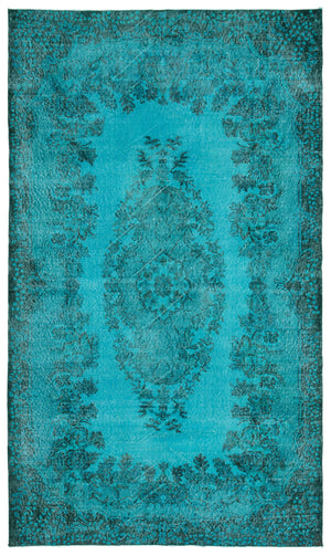 Turquoise  Over Dyed Vintage Rug 5'7'' x 9'6'' ft 170 x 290 cm