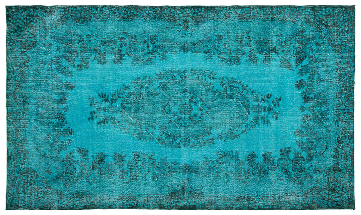 Turquoise  Over Dyed Vintage Rug 5&#39;7&#39;&#39; x 9&#39;6&#39;&#39; ft 170 x 290 cm