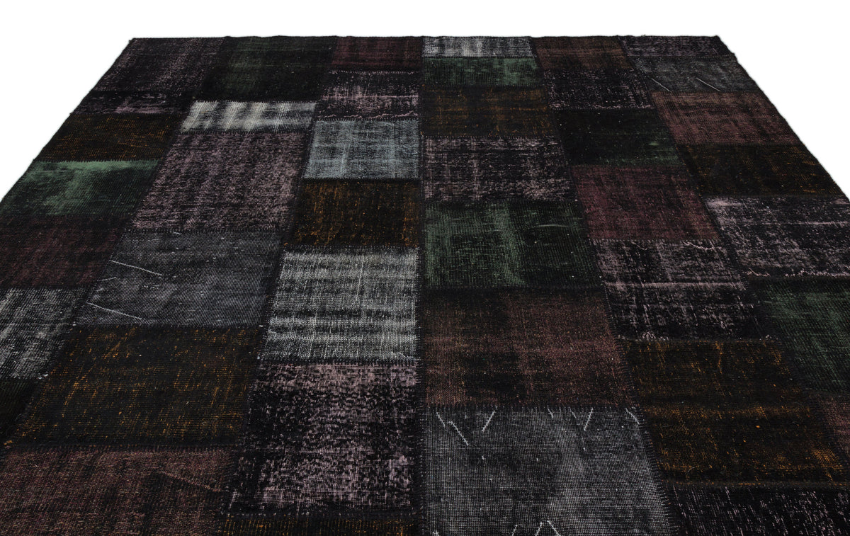 Black Over Dyed Patchwork Unique Rug 9&#39;1&#39;&#39; x 11&#39;12&#39;&#39; ft 276 x 365 cm