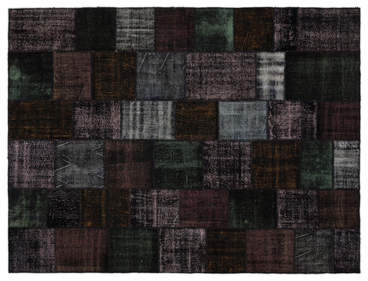 Black Over Dyed Patchwork Unique Rug 9&#39;1&#39;&#39; x 11&#39;12&#39;&#39; ft 276 x 365 cm