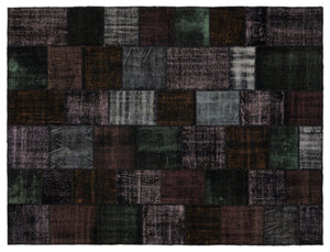 Black Over Dyed Patchwork Unique Rug 9'1'' x 11'12'' ft 276 x 365 cm