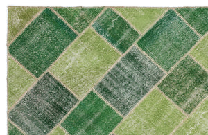 Green Over Dyed Patchwork Unique Rug 5'3'' x 7'7'' ft 160 x 230 cm