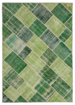 Green Over Dyed Patchwork Unique Rug 5'3'' x 7'7'' ft 160 x 230 cm