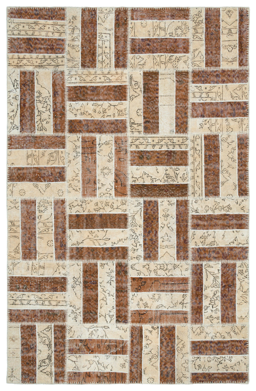 Beige Over Dyed Patchwork Unique Rug 5'3'' x 8'2'' ft 160 x 250 cm