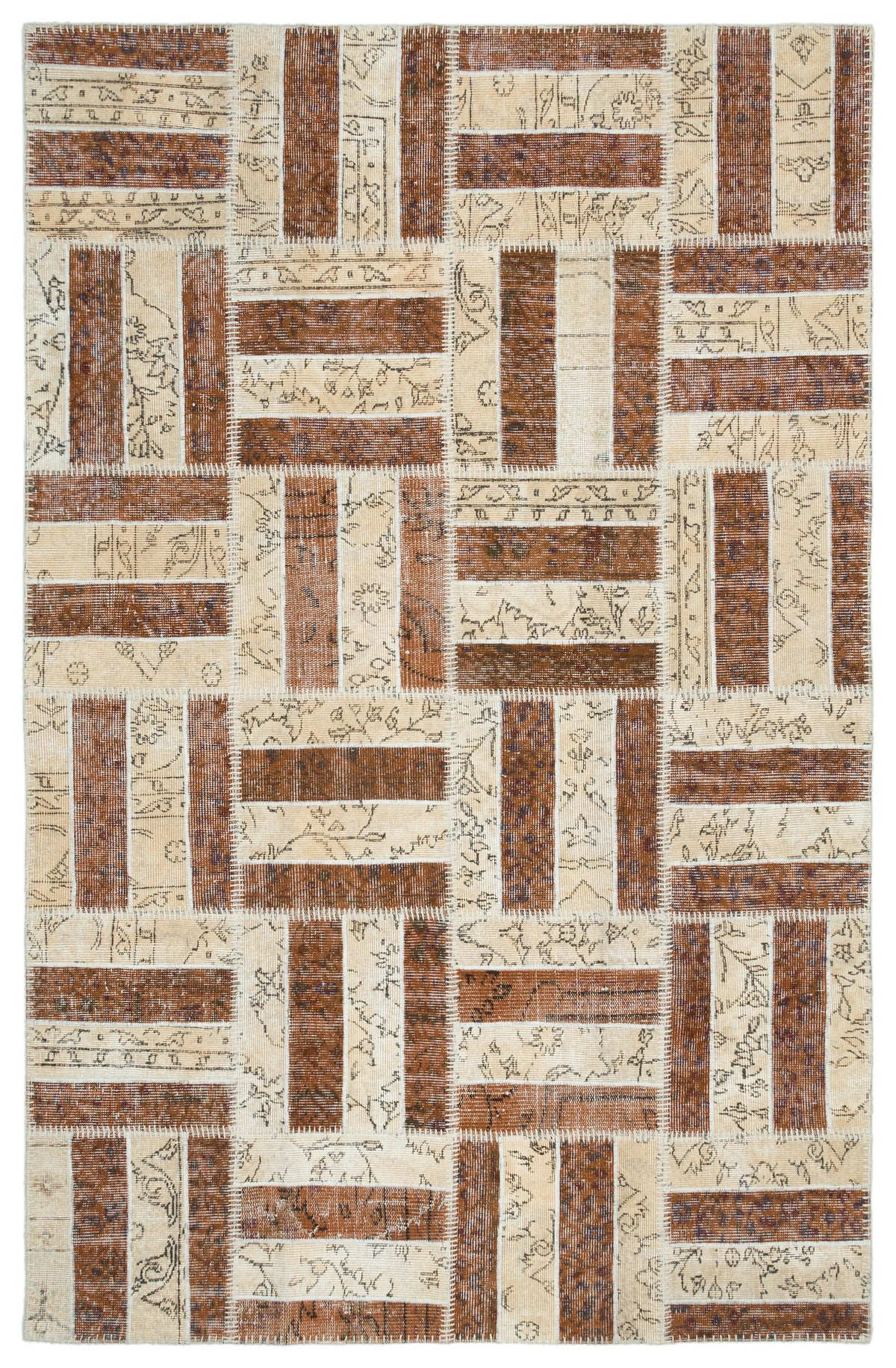 Beige Over Dyed Patchwork Unique Rug 5&#39;3&#39;&#39; x 8&#39;2&#39;&#39; ft 160 x 250 cm