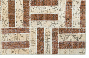 Beige Over Dyed Patchwork Unique Rug 5'3'' x 8'2'' ft 160 x 250 cm