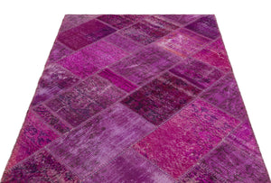 Fuchsia Over Dyed Patchwork Unique Rug 4'1'' x 5'10'' ft 124 x 178 cm