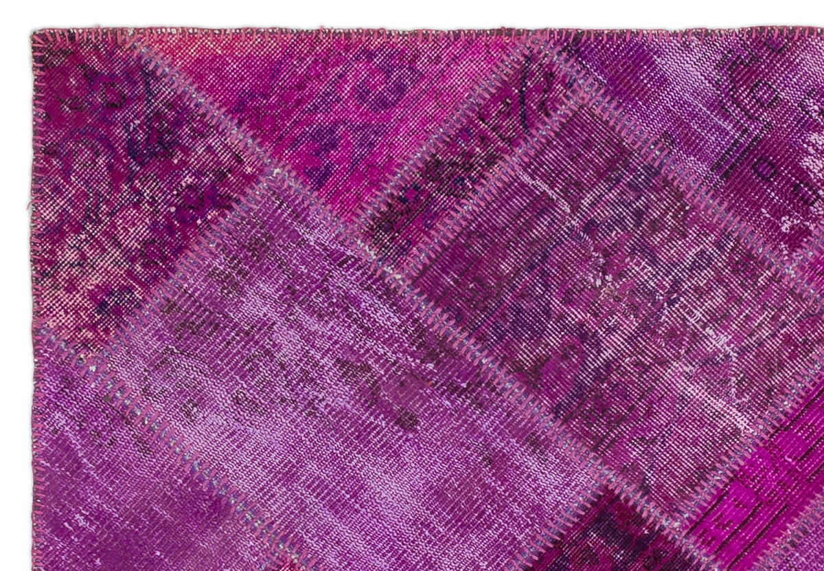 Fuchsia Over Dyed Patchwork Unique Rug 4&#39;1&#39;&#39; x 5&#39;10&#39;&#39; ft 124 x 178 cm