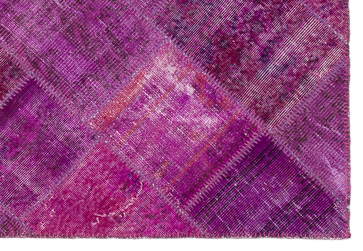 Fuchsia Over Dyed Patchwork Unique Rug 4&#39;1&#39;&#39; x 5&#39;10&#39;&#39; ft 124 x 178 cm