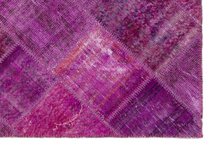 Fuchsia Over Dyed Patchwork Unique Rug 4'1'' x 5'10'' ft 124 x 178 cm