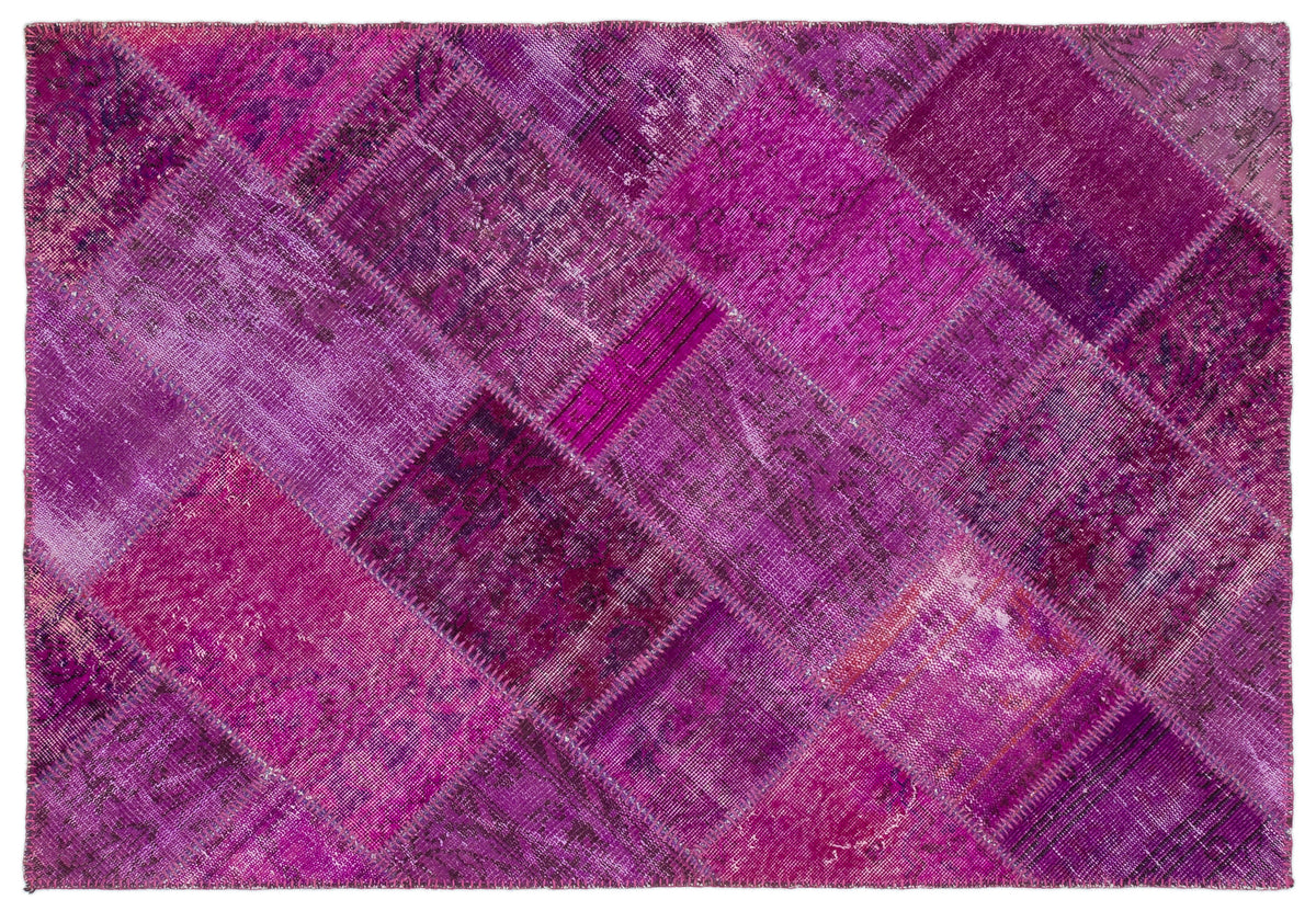 Fuchsia Over Dyed Patchwork Unique Rug 4&#39;1&#39;&#39; x 5&#39;10&#39;&#39; ft 124 x 178 cm