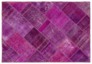 Fuchsia Over Dyed Patchwork Unique Rug 4'1'' x 5'10'' ft 124 x 178 cm