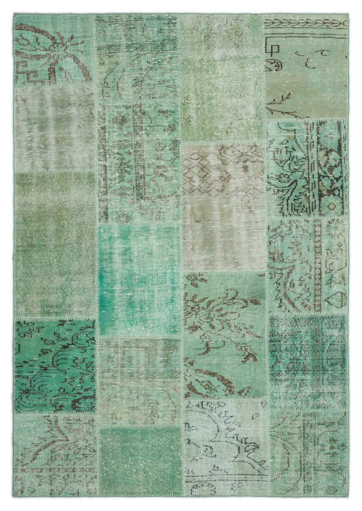 Green Over Dyed Patchwork Unique Rug 5&#39;3&#39;&#39; x 7&#39;7&#39;&#39; ft 160 x 230 cm