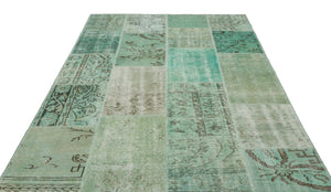 Green Over Dyed Patchwork Unique Rug 5'3'' x 7'7'' ft 160 x 230 cm