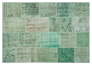 Green Over Dyed Patchwork Unique Rug 5'3'' x 7'7'' ft 160 x 230 cm