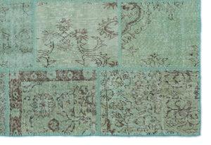 Green Over Dyed Patchwork Unique Rug 5'3'' x 7'8'' ft 160 x 233 cm