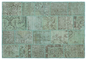 Green Over Dyed Patchwork Unique Rug 5'3'' x 7'8'' ft 160 x 233 cm