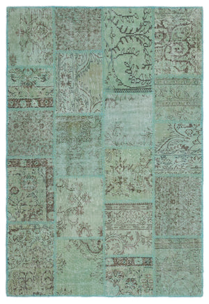 Green Over Dyed Patchwork Unique Rug 5'3'' x 7'8'' ft 160 x 233 cm