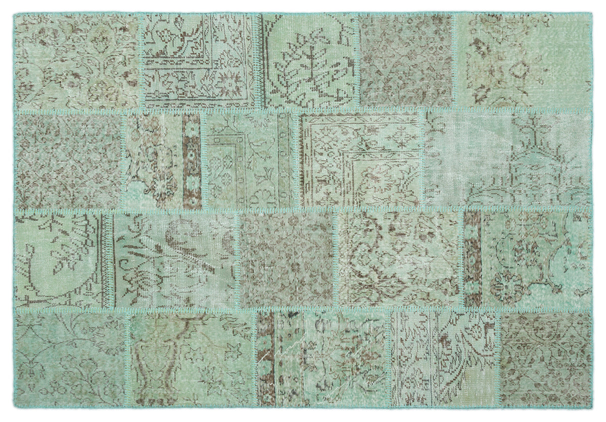 Green Over Dyed Patchwork Unique Rug 5&#39;3&#39;&#39; x 7&#39;7&#39;&#39; ft 160 x 231 cm
