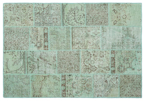 Green Over Dyed Patchwork Unique Rug 5'3'' x 7'7'' ft 160 x 231 cm