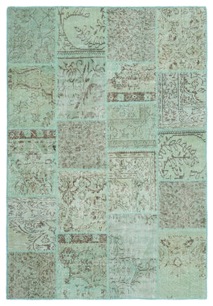 Green Over Dyed Patchwork Unique Rug 5'3'' x 7'7'' ft 160 x 231 cm