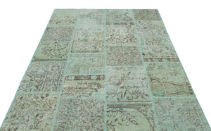 Green Over Dyed Patchwork Unique Rug 5'3'' x 7'7'' ft 160 x 231 cm