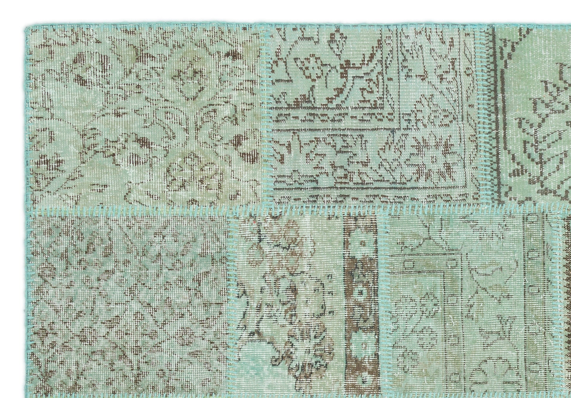 Green Over Dyed Patchwork Unique Rug 5'3'' x 7'7'' ft 160 x 231 cm