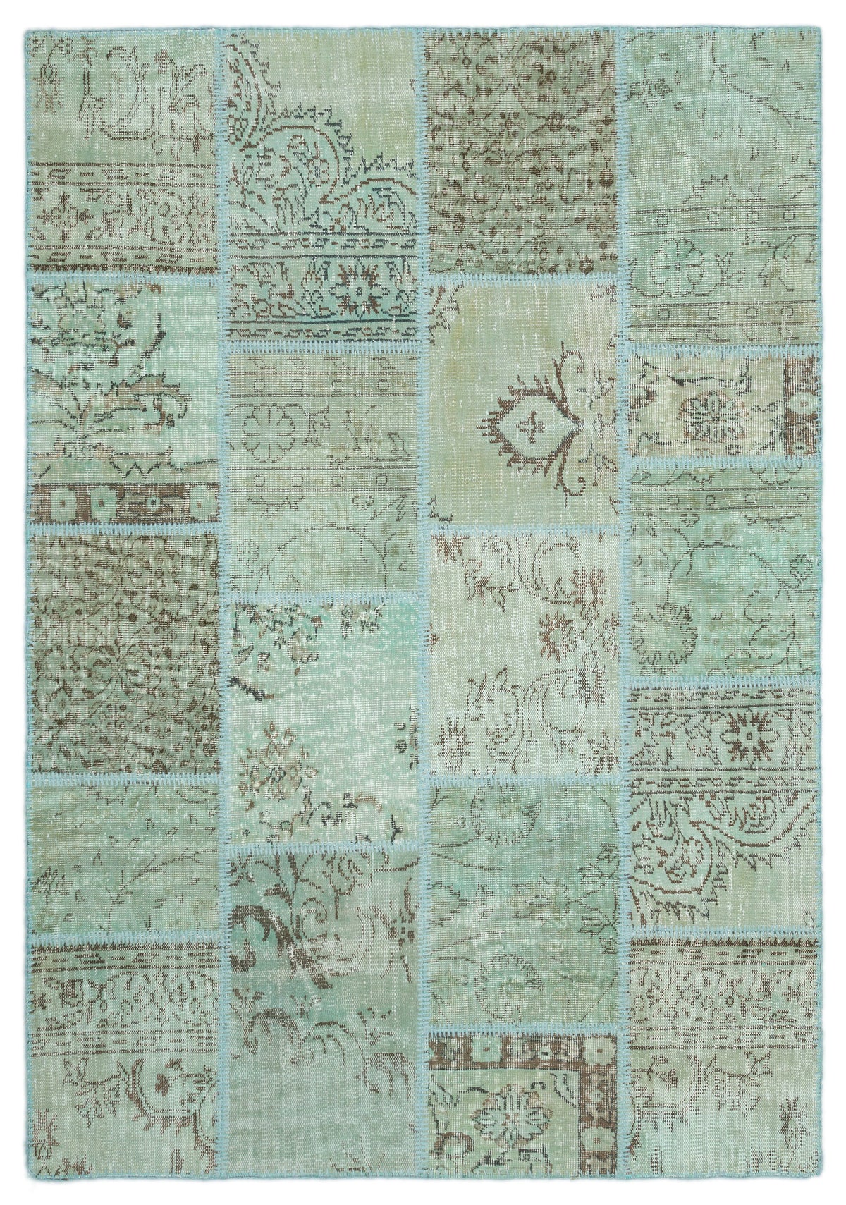 Green Over Dyed Patchwork Unique Rug 5&#39;3&#39;&#39; x 7&#39;7&#39;&#39; ft 160 x 232 cm