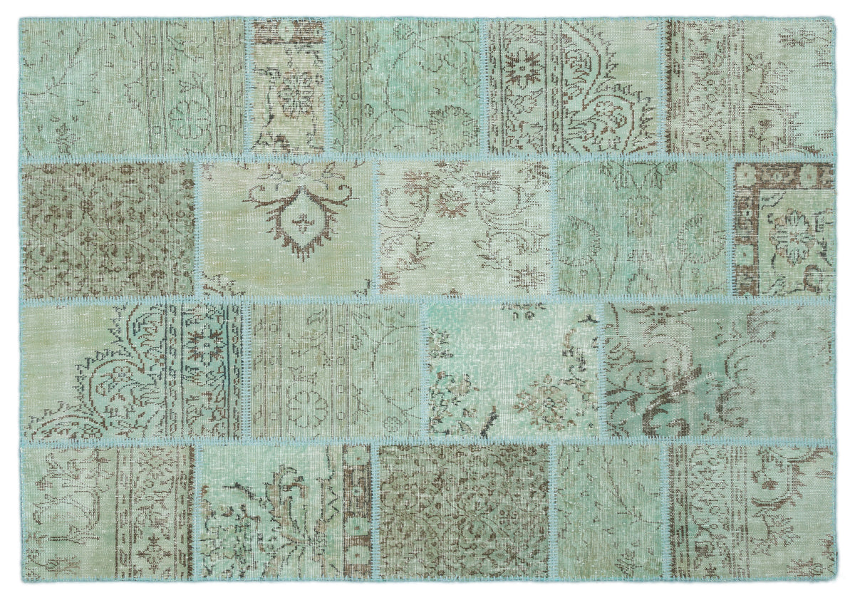 Green Over Dyed Patchwork Unique Rug 5&#39;3&#39;&#39; x 7&#39;7&#39;&#39; ft 160 x 232 cm