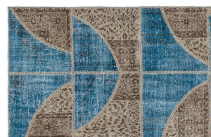 Turquoise  Over Dyed Patchwork Unique Rug 5'3'' x 7'7'' ft 160 x 230 cm