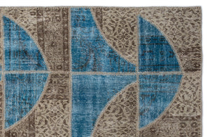 Turquoise  Over Dyed Patchwork Unique Rug 5'3'' x 7'7'' ft 160 x 230 cm