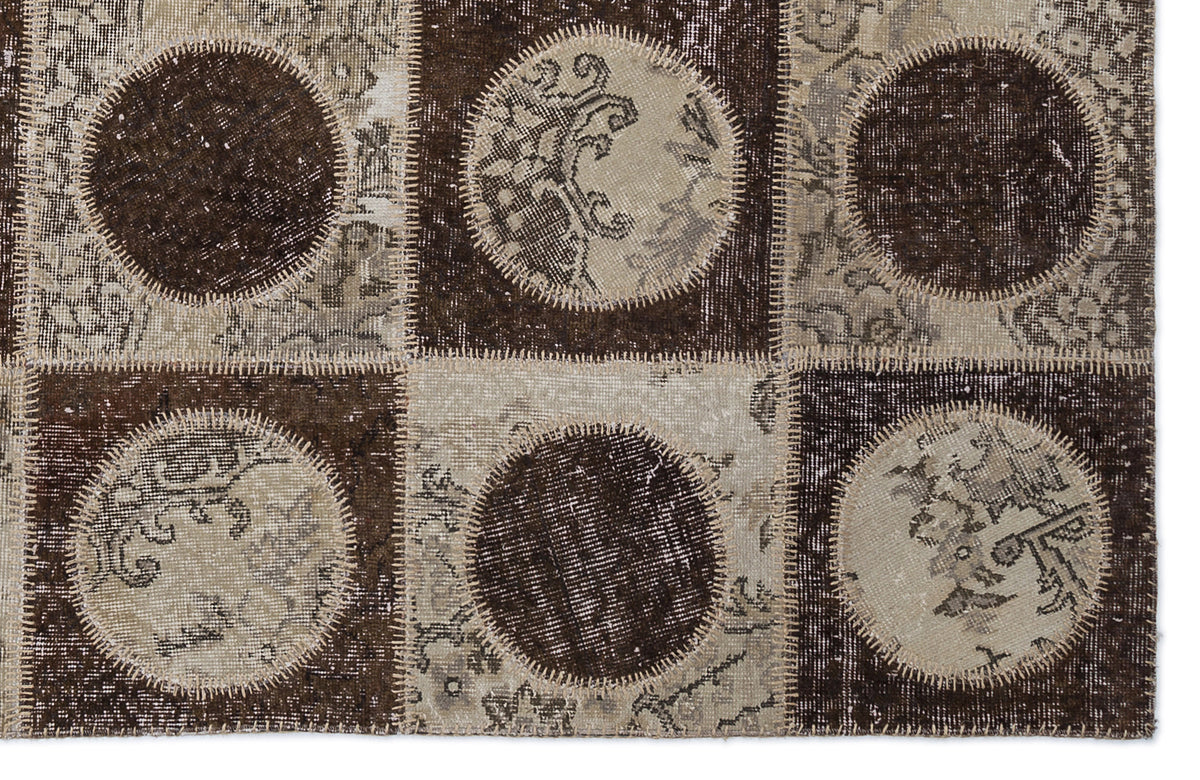 Brown Over Dyed Patchwork Unique Rug 5&#39;3&#39;&#39; x 7&#39;7&#39;&#39; ft 160 x 230 cm