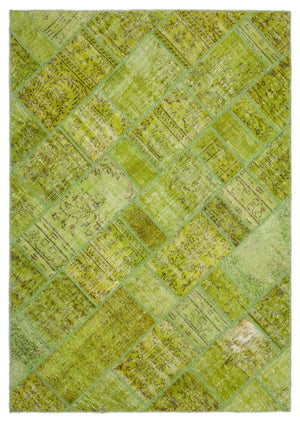 Green Over Dyed Patchwork Unique Rug 5'3'' x 7'7'' ft 161 x 231 cm