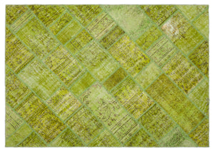 Green Over Dyed Patchwork Unique Rug 5'3'' x 7'7'' ft 161 x 231 cm
