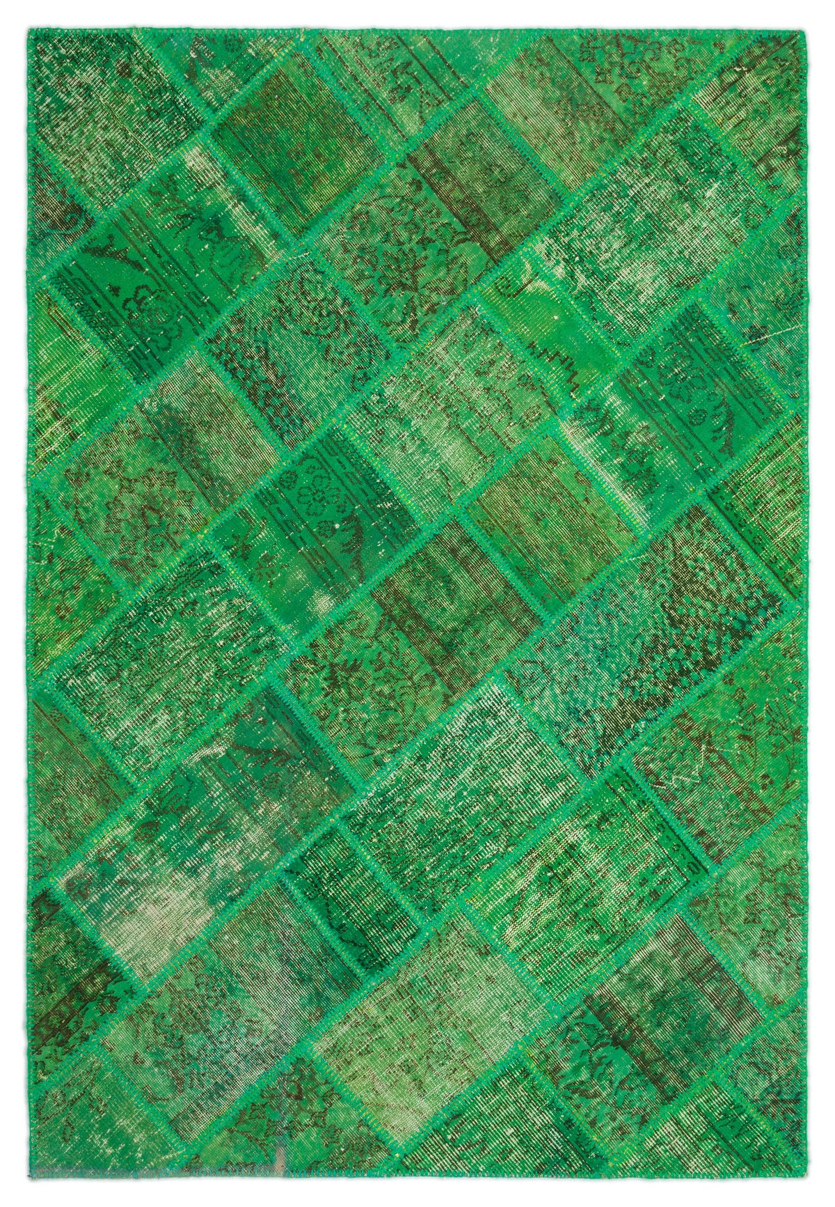 Green Over Dyed Patchwork Unique Rug 5&#39;3&#39;&#39; x 7&#39;7&#39;&#39; ft 160 x 232 cm