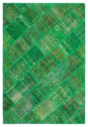 Green Over Dyed Patchwork Unique Rug 5'3'' x 7'7'' ft 160 x 232 cm