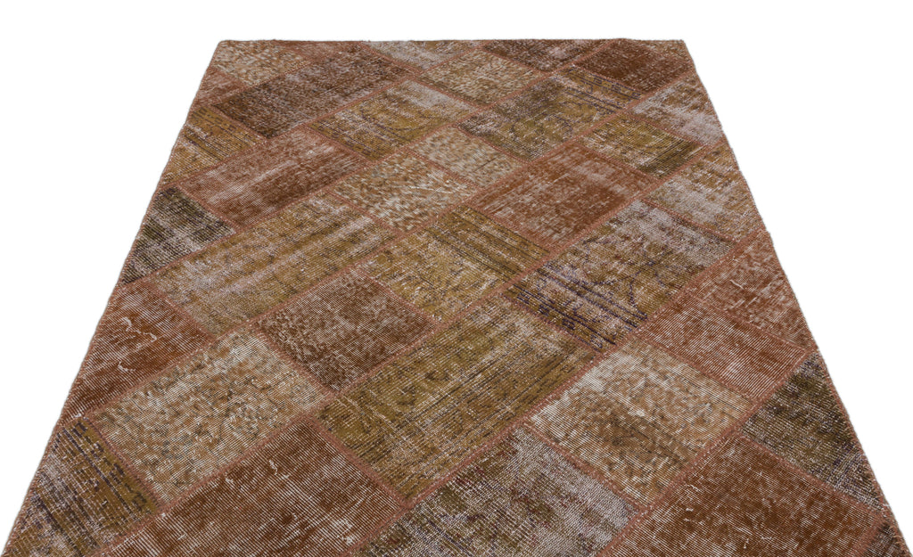 Brown Over Dyed Patchwork Unique Rug 5'2'' x 7'7'' ft 157 x 232 cm