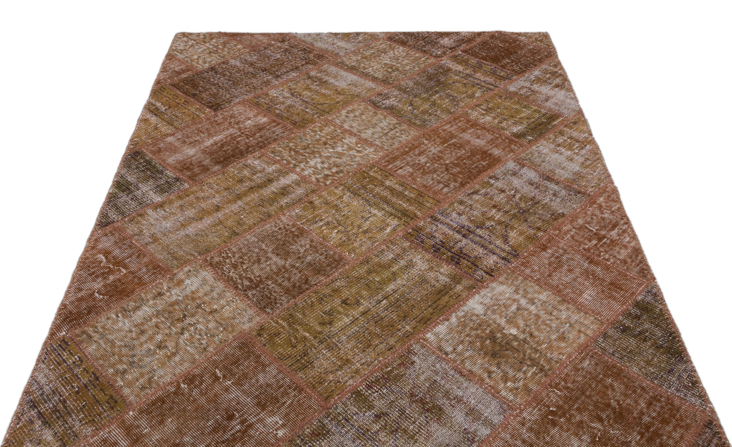 Brown Over Dyed Patchwork Unique Rug 5'2'' x 7'7'' ft 157 x 232 cm