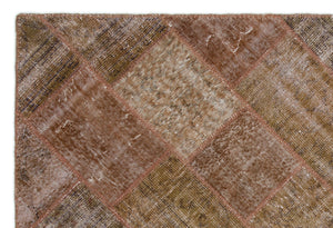 Brown Over Dyed Patchwork Unique Rug 5'2'' x 7'7'' ft 157 x 232 cm