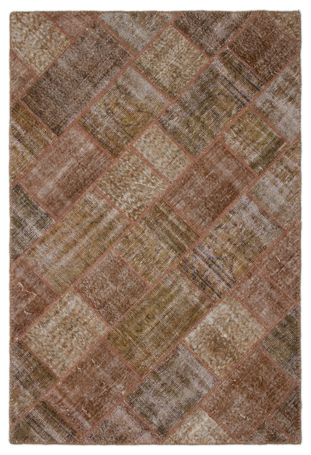 Brown Over Dyed Patchwork Unique Rug 5'2'' x 7'7'' ft 157 x 232 cm