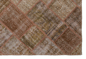 Brown Over Dyed Patchwork Unique Rug 5'2'' x 7'7'' ft 157 x 232 cm